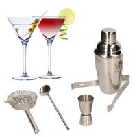 Set van 4x Martini cocktailglazen met complete 5-delige cocktailshaker set RVS - thumbnail