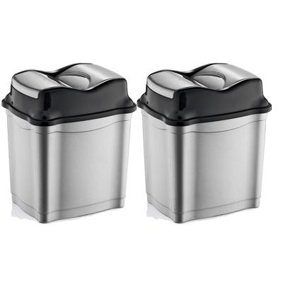 2x b-home vuilnisemmer/prullenbak - zilver/zwart - 28 liter - kunststof - 34 x 26 x 49 cm