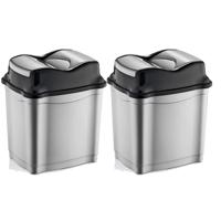 2x b-home vuilnisemmer/prullenbak - zilver/zwart - 28 liter - kunststof - 34 x 26 x 49 cm