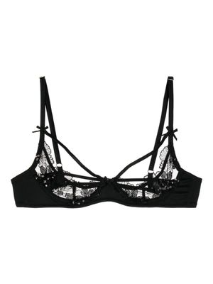 Fleur Du Mal soutien-gorge Sequin Violet à dentelle fleurie - Noir