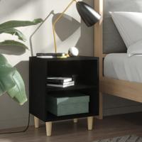 Nachtkastjes 2 st met massief houten poten 40x30x50 cm zwart