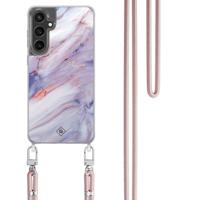 Samsung Galaxy S24 FE hoesje met rosegoud koord - Marmer paars Samsung Galaxy S24 FE hoesje met rosegoud koord - Marmer paars