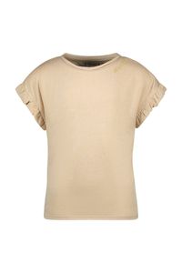 Like Flo Meisjes t-shirt metallic jersey met ruffel - Champagne