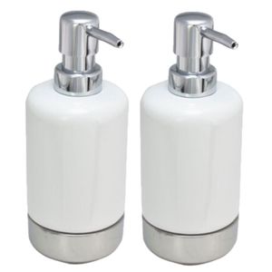 2x stuks zeeppompjes/zeepdispensers wit/zilver keramiek 300 ml