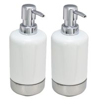 2x stuks zeeppompjes/zeepdispensers wit/zilver keramiek 300 ml - thumbnail