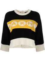 Marni pull crop à logo en intarsia - Noir - thumbnail