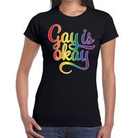 Gay is okay gay pride t-shirt zwart voor dames - thumbnail