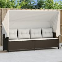 Ligbed met luifel en kussens poly rattan bruin - thumbnail