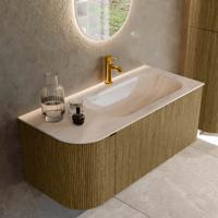 Badmeubel Mondiaz Kurve-Dlux | 105 cm | Meubelkleur Dusk | Wastafelkleur Meli | Solid surface | Wasbak rechter zijde spoelbak | 1 kraangat