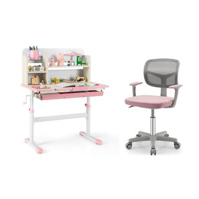 In Hoogte Verstelbaar Kinderbureau + Kinder Bureaustoel Set Studiebureau Jeugdstoel-Roze
