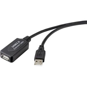 Renkforce USB-kabel USB 2.0 USB-A stekker, USB-A bus 20.00 m Zwart Actief met signaalversterking RF-4535088