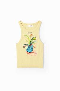 Geribd slim fit T-shirt met illustratie - YELLOW - S