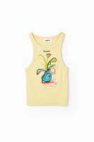 Geribd slim fit T-shirt met illustratie - YELLOW - XL