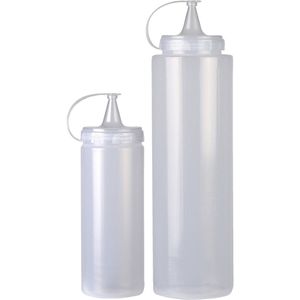 Urban Living doseerflessen/sausflessen - set 2x - met schenktuit - 400 en 1000 ml - Maatbekers