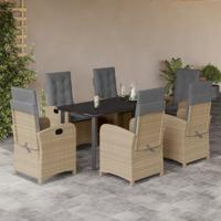 7-delige Tuinset met kussens poly rattan gemengd beige