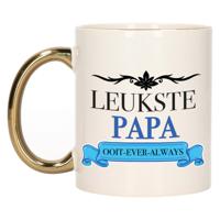 Verjaardag cadeau mok - blauwe - leukste papa ooit - gouden handvat - 300 ml - Vaderdag