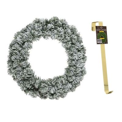 Groen/witte kerstkrans 40 cm Imperial met kunstsneeuw en met gouden hanger