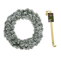 Groen/witte kerstkrans 40 cm Imperial met kunstsneeuw en met gouden hanger - thumbnail