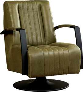 Olijfgroene leren industriële draaifauteuil Galaxy - staal zwart frame met schotelvoet - Vintage Leer Olive (olijfgroen leer)