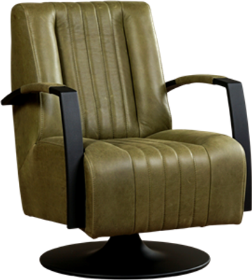 Olijfgroene leren industriële draaifauteuil Galaxy - staal zwart frame met schotelvoet - Vintage Leer Olive (olijfgroen leer)