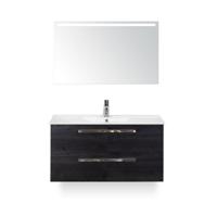 Seville Badmeubelset 100 cm - Black Oak - Keramische Wastafel Wit Enjoy - met Sence Spiegel