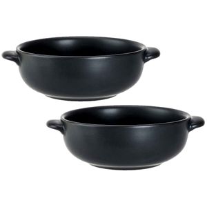 Set van 2x stuks kleine ovenschaaltjes zwart van porselein 13 cm rond