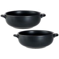 Set van 2x stuks kleine ovenschaaltjes zwart van porselein 13 cm rond