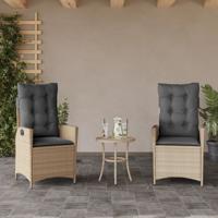 Tuinstoelen 2 st verstelbaar kussens poly rattan gemengd beige - thumbnail