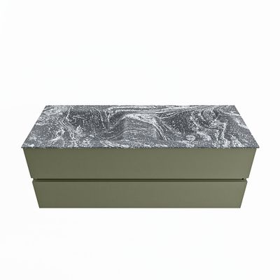 MONDIAZ VICA-DLUX 130cm badmeubel onderkast Army 2 lades. Inbouw wastafel CLOUD dubbel zonder kraangat, kleur Lava.