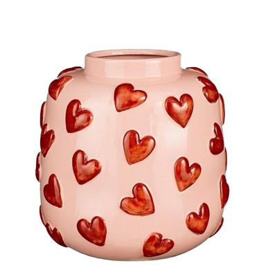 Mica Decorations vaas harten - H28 x D29 cm - Keramiek - roze/rood