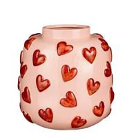 Mica Decorations vaas harten - H28 x D29 cm - Keramiek - roze/rood