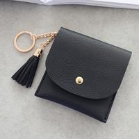 Mode vrouwen portemonnee korte lederen mini casual ID kaarthouders tassen dames Coin Clutch kwast tas (zwart)