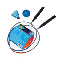 Happy People badminton set - 2x rackets - rood/blauw - staal/kunststof - 45 cm - kinderspeelgoed