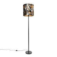 QAZQA Klassieke vloerlamp zwart stoffen kap bloemen 40 cm - Simplo