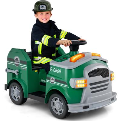 12V Brandweerwagen voor Kinderen Elektrische Auto met Ladder Veiligheidshelm 4 Antislipwielen Muziek Alarm en Claxon Groen