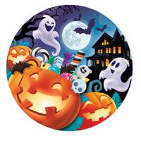 Halloween/horror pompoen bordjes - 6x - oranje - papier - D23 cm - thumbnail