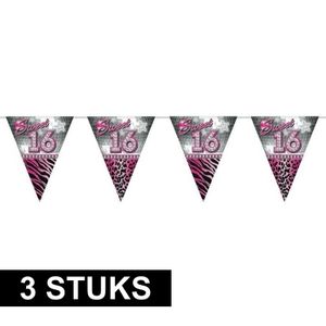 3x roze slingers vlaggenlijnen 16 jaar 10 meter   -