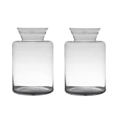 Bloemenvaas - 2x - melkbus - transparant - glas - 24 x 37 cm - bloemen/takken - woonaccessoires