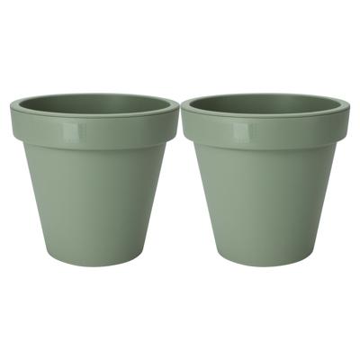 Pro Garden Plantenpot/bloempot - 2x - Tuin buiten - kunststof - groen - D30 cm