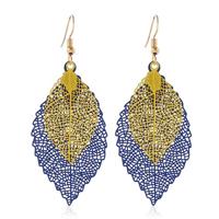 Dubbel gelaagde verlaat Tassel Earrings eenvoudige retro metalen blad-oren ornamenten (Royalblue Yellow)