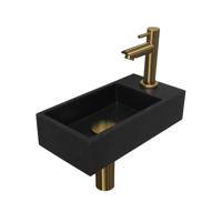 INK - Fonteinpack Quartz Rechts incl. Fonteinkraan - Design Sifon - Design Plug en Montageset - 360x180x90 Mm - Quartz Zwart/mat Goud