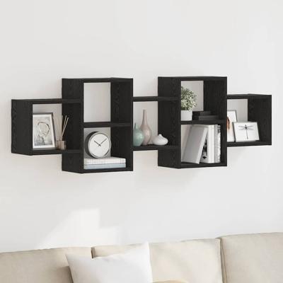 Wandplank Zwart Eiken 129x18x42 cm Bewerkt Hout