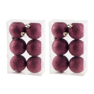 12x Aubergine glitter kerstballen 6cm kunststof - kerstversiering