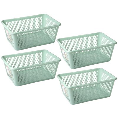 Opbergmand/kastmandje - 4x stuks - 13 liter - mintgroen - kunststof - 26 x 37 x 14 cm