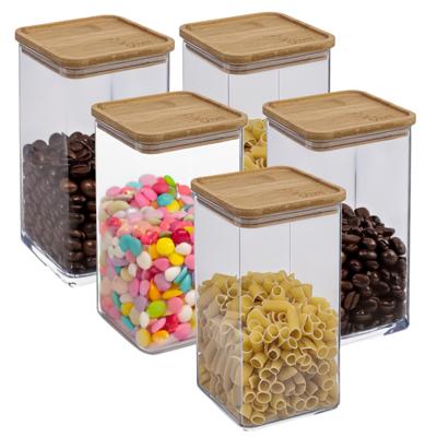 5Five - 5x stuks - Keuken opslag voorraadpot - Berlino - kunststof/bamboe - 1500 ml - voedsel