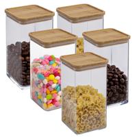 5Five - 5x stuks - Keuken opslag voorraadpot - Berlino - kunststof/bamboe - 1500 ml - voedsel