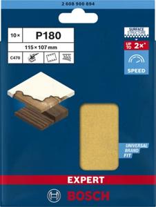 Bosch Accessories EXPERT C470 2608900894 Oscillerend schuurpapier Geperforeerd Korrelgrootte (num) 180 (l x b) 115 mm x 107 mm 10 stuk(s)
