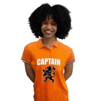 Oranje supporter poloshirt voor dames - oranje - Captain Leeuw - Koningsdag / EK WK