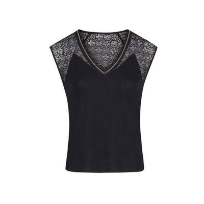 Morgan semi-transparante T-shirt met kant marine Morgan semi-transparante T-shirt met kant marine