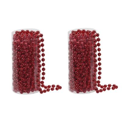 Kralenslinger - 2x stuks - rood - kunststof - 8 meter - kerstversiering/kerstslingers